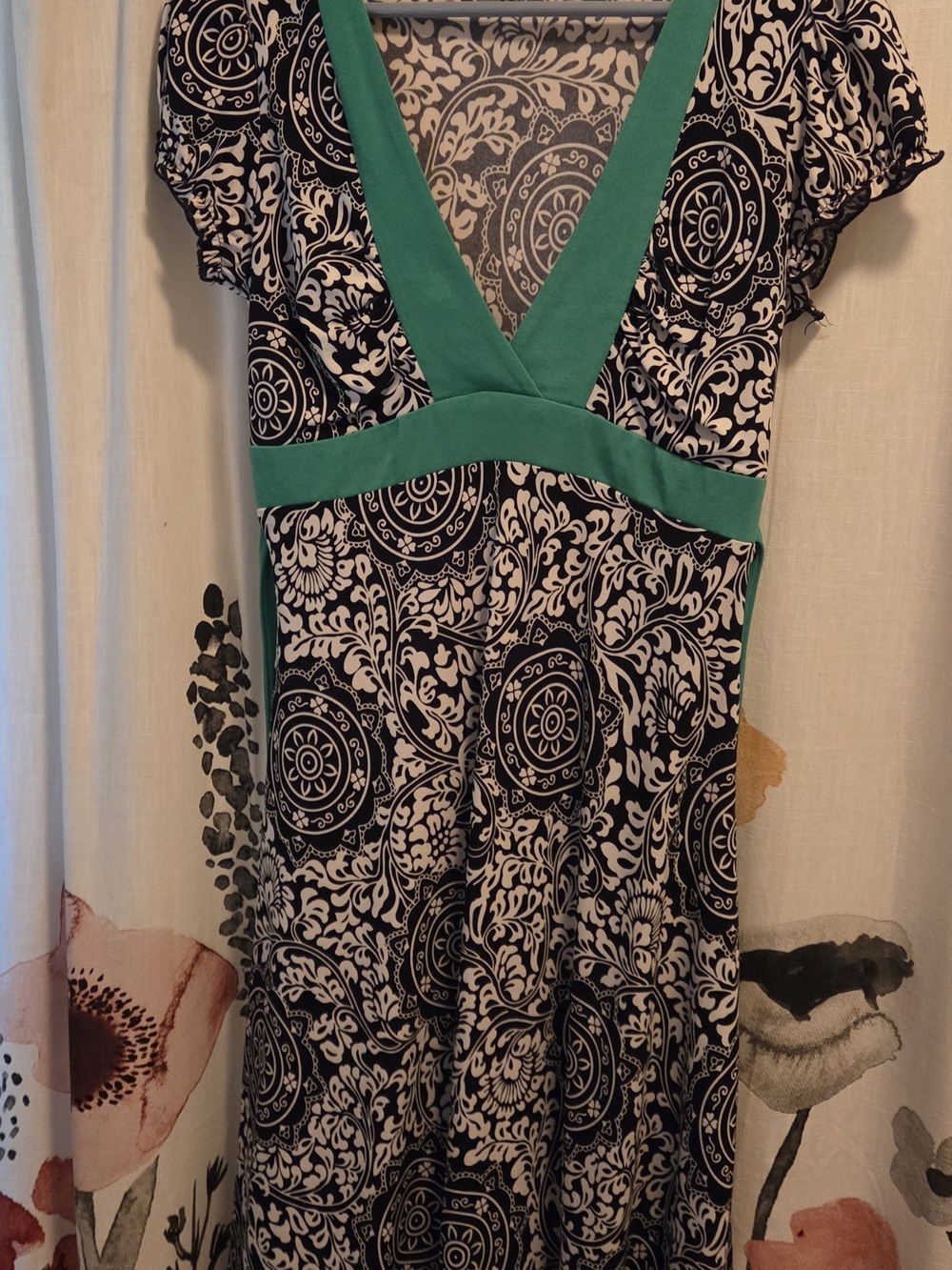 My Michelle Black and White Pattern Dress with Green Accents